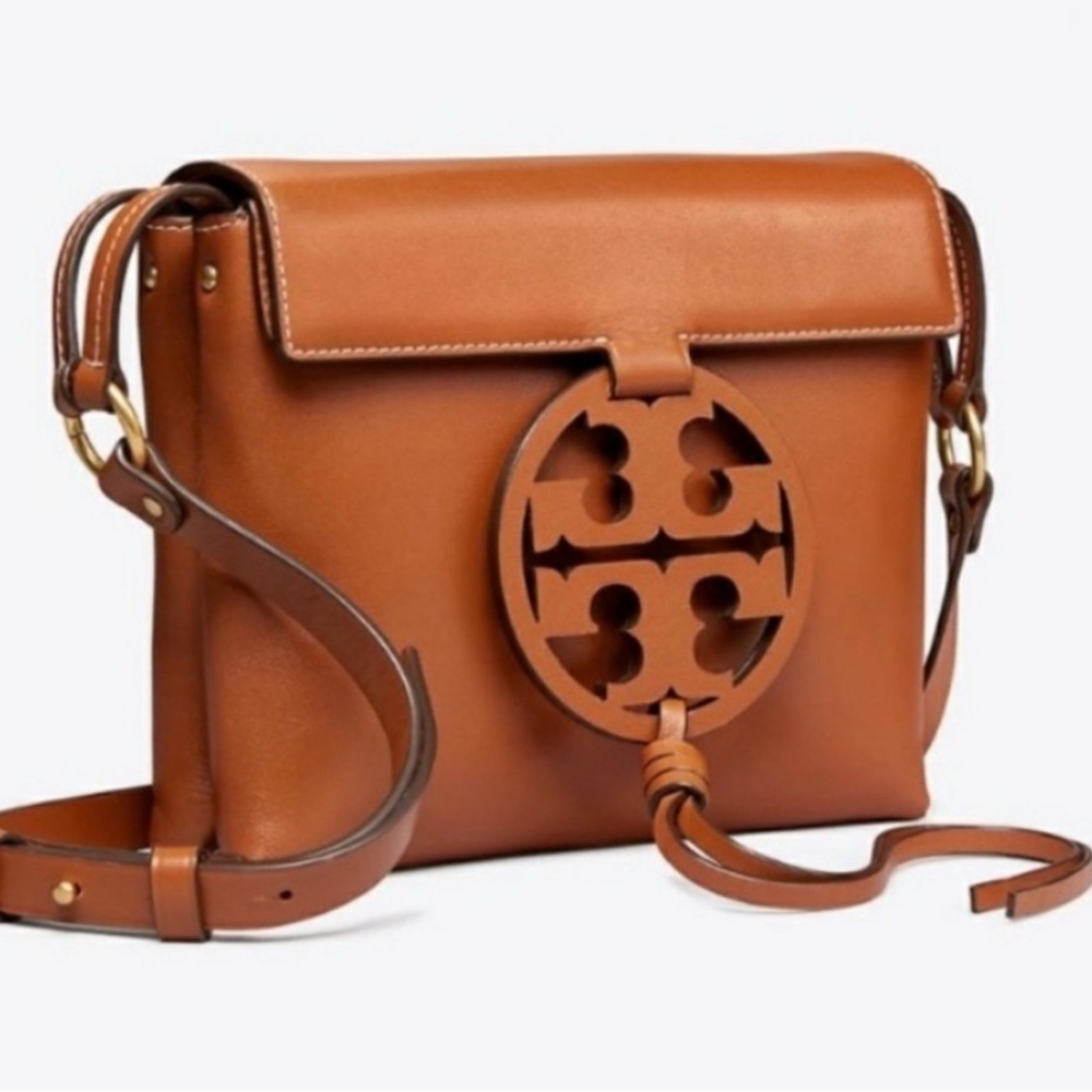 Tory Burch Miller Logo Leather Crossbody
Bag. Aged camello